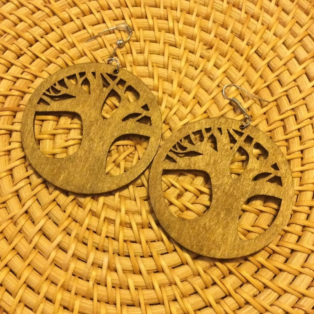 Wood tree of life earrings